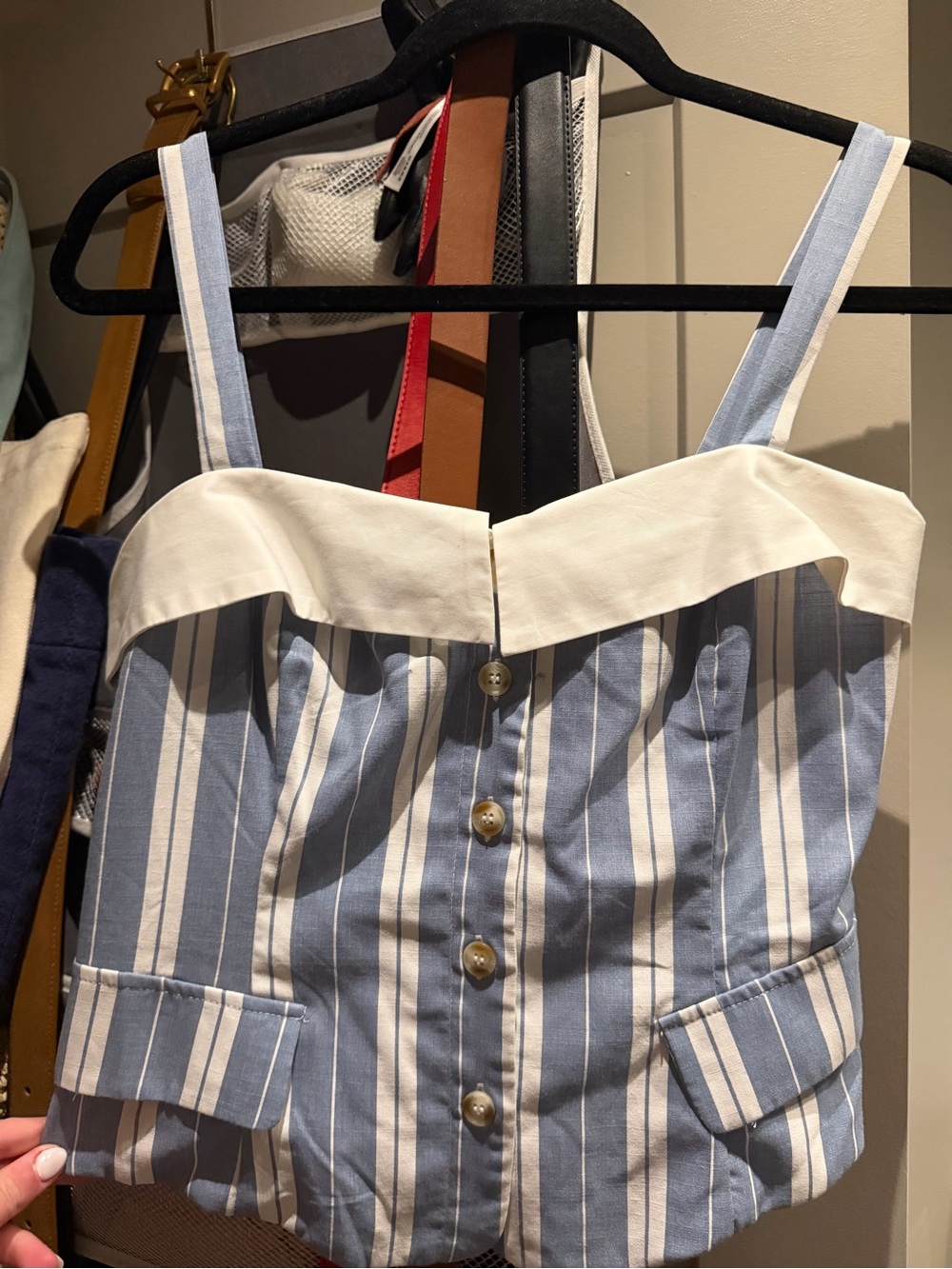 Blue & White Striped Button-Front Top